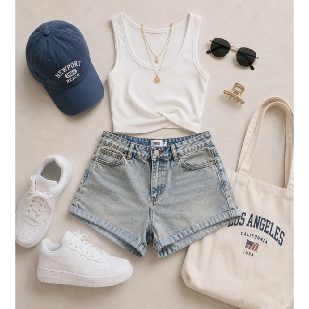Princess Polly Light Wash High Waisted Denim Cuffed Shorts Light Blue Women US 8